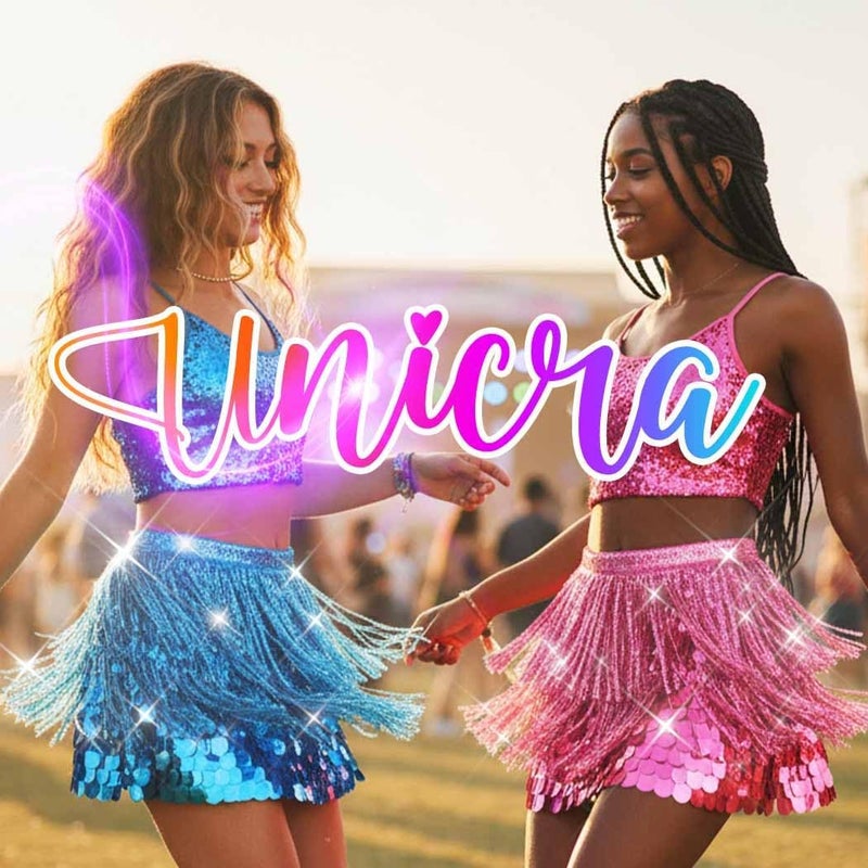 Unicra Gold Sequin Skirt Sparkly Fringe Skirt Glitter Belly Dance Hip Scarf for Women - Image 5